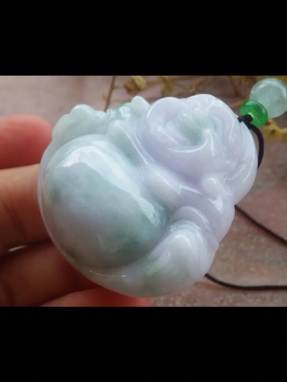 Lavender Green Jade jadeite Laughing Buddha Pendant Necklace certificate